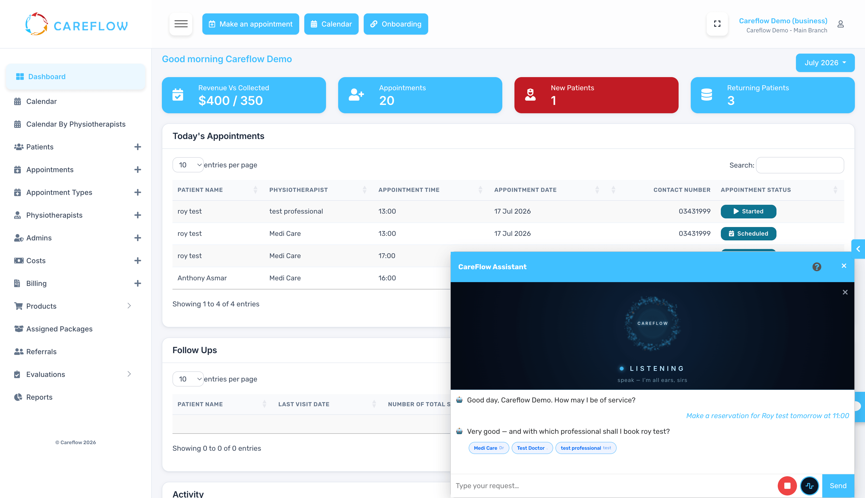 CareFlow AI assistant screen