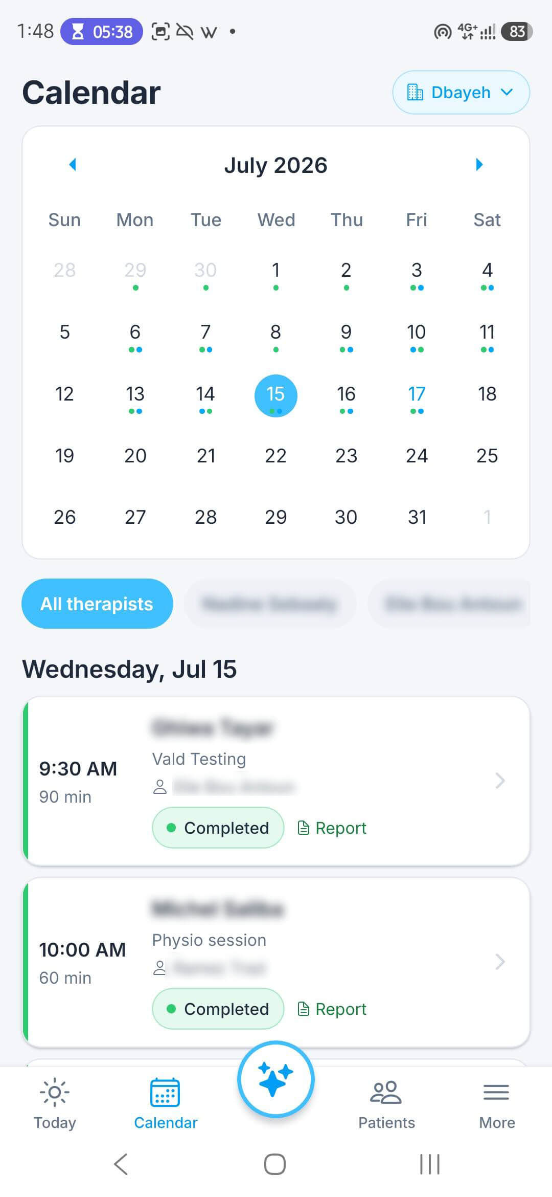 CareFlow mobile app — Calendar screen