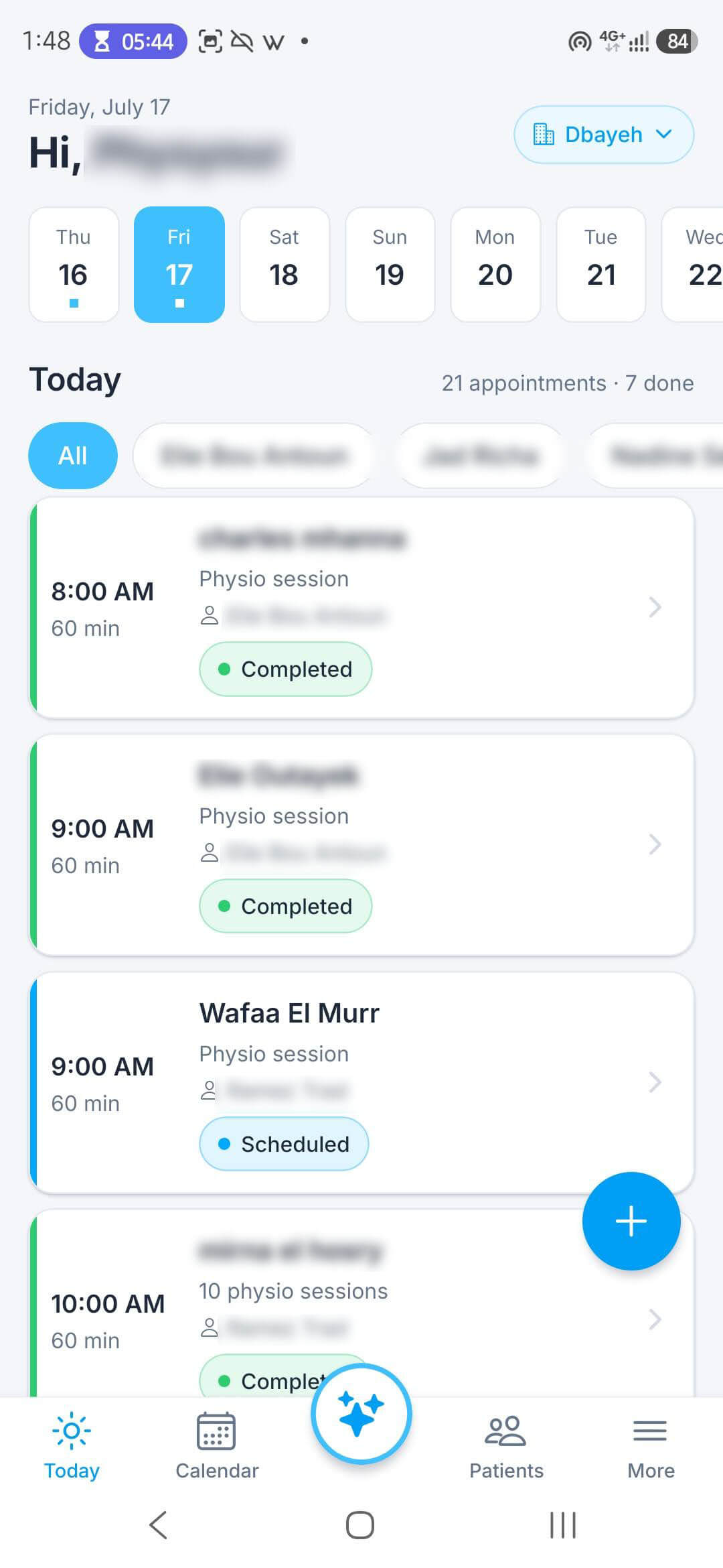 CareFlow mobile app — Today screen