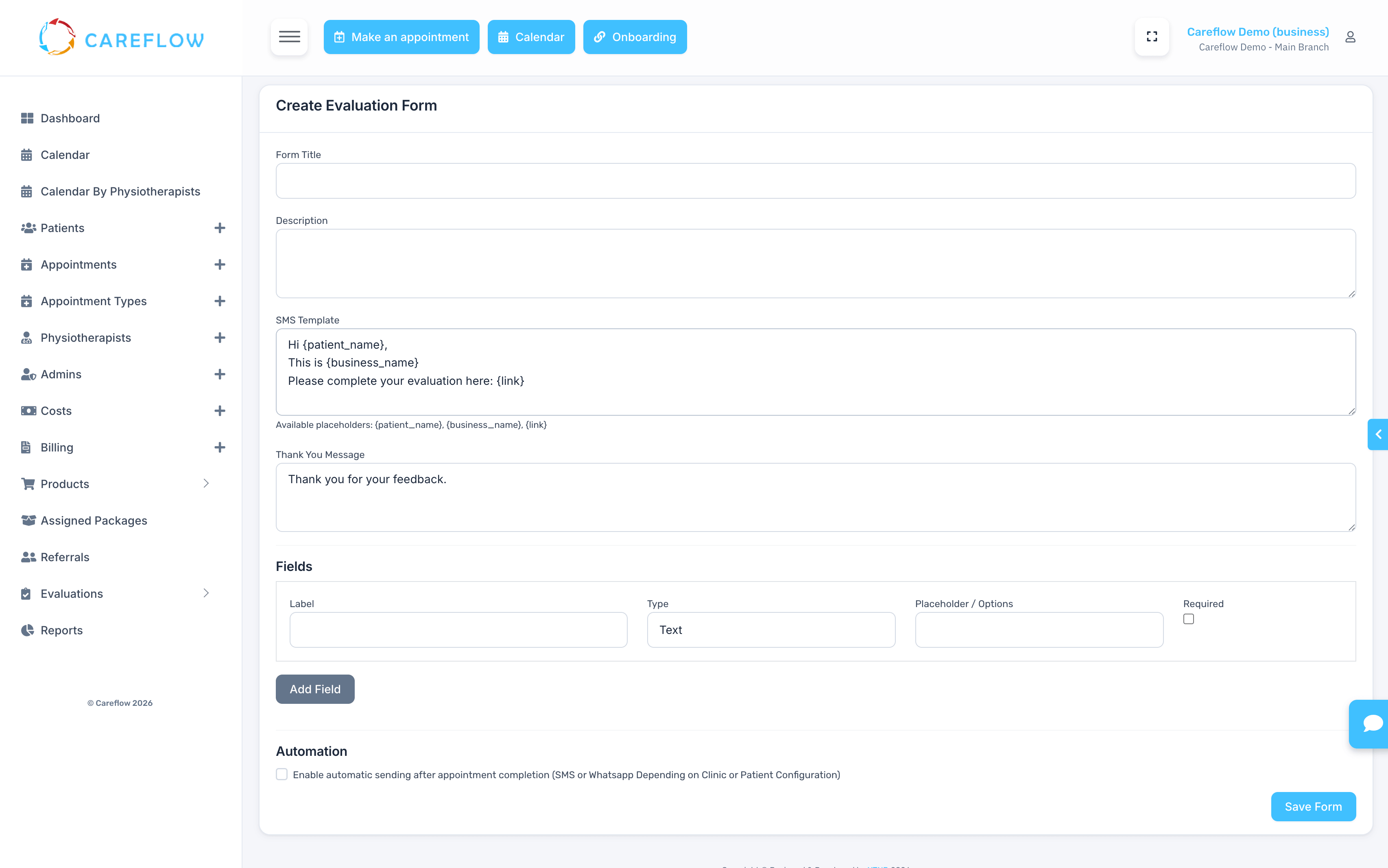 CareFlow notifications screen